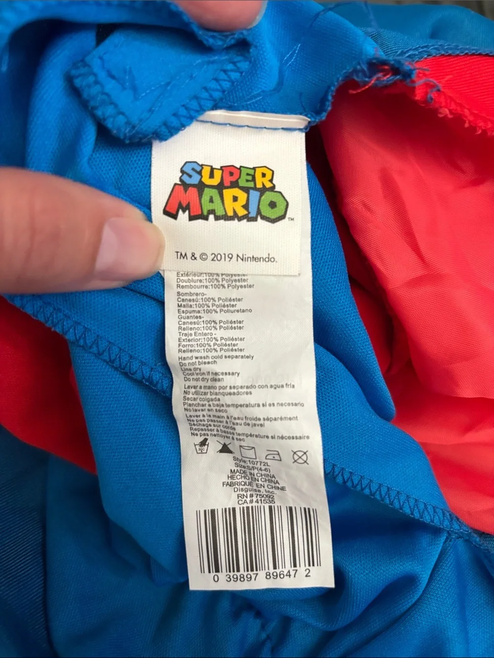 Super Mario Kids Costume with Padded Belly Stick On Mustaches Size S 4-6 Good